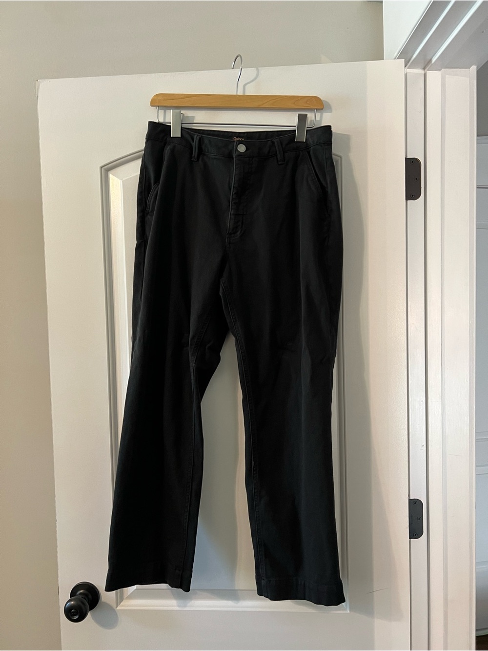 Quince Organic  Stretch Cotton Twill Straight Leg Cropped Pants Sz 10 Black